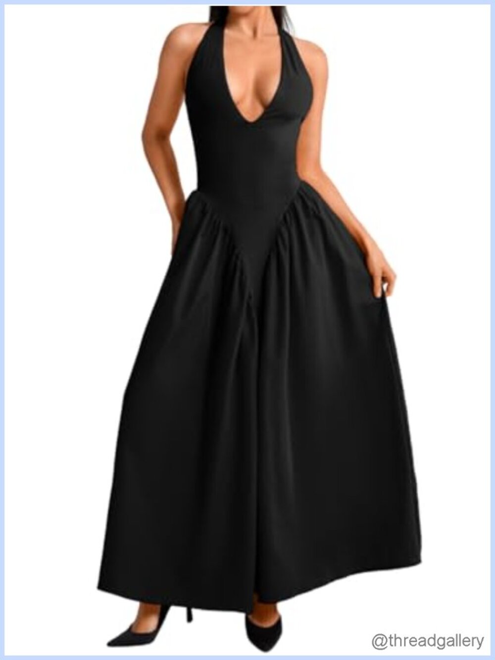 Deep V Neck Halter Maxi Dress Sleeveless Corset Drop Waist Flowy